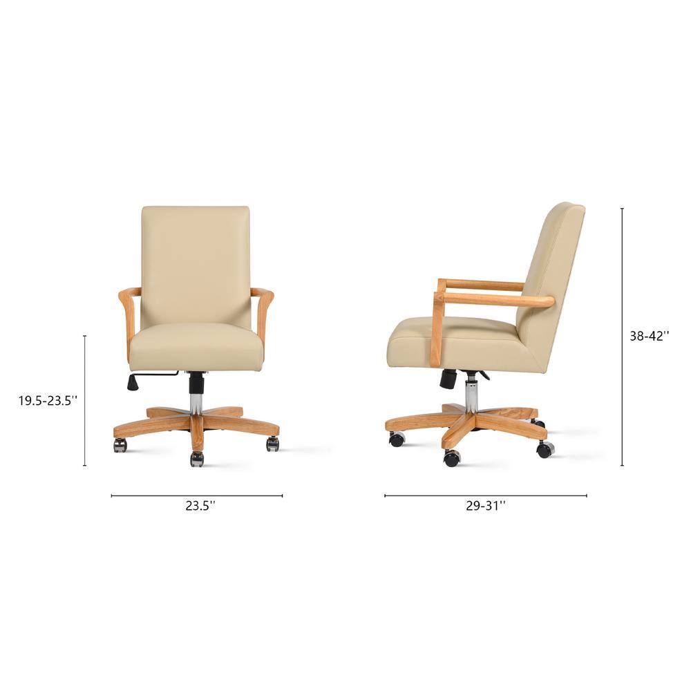 Dumont Cream Beige Leather and Natural Wood High Back Executive Office Chair