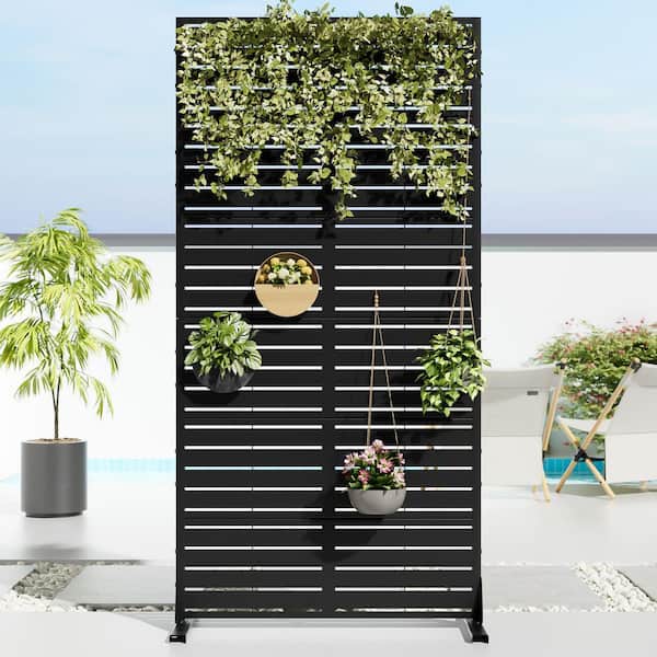 35 in. x 72 in. Black Textured Metal Garden Screens Outdoor Privacy Screen