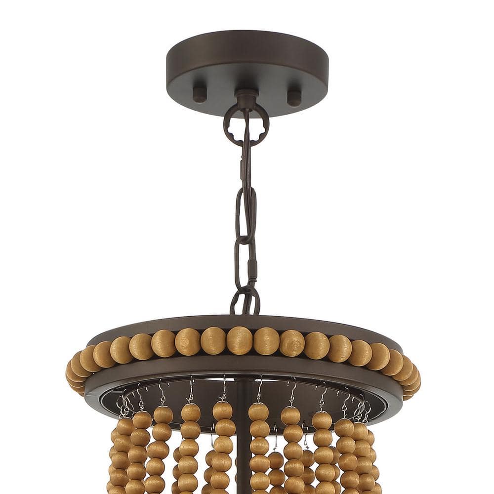 Oil Rubbed Bronze Beaded Empire Chandelier with Wooden Accents