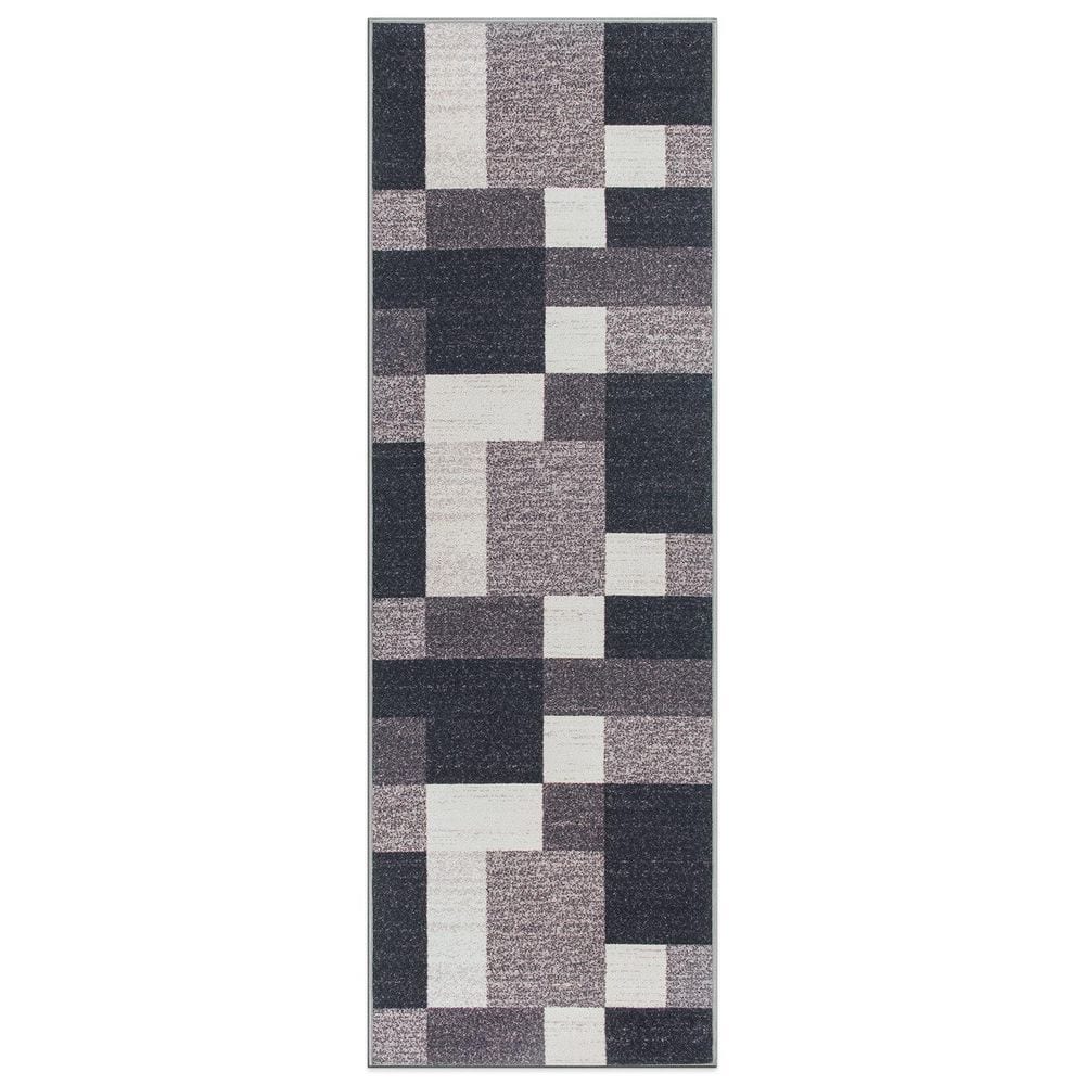 Geometric Boxes Design Non-Slip (Non-Skid) Gray 2 ft. 7 in.  x 6 ft.  Indoor Runner Rug price history on PriceWatchPro