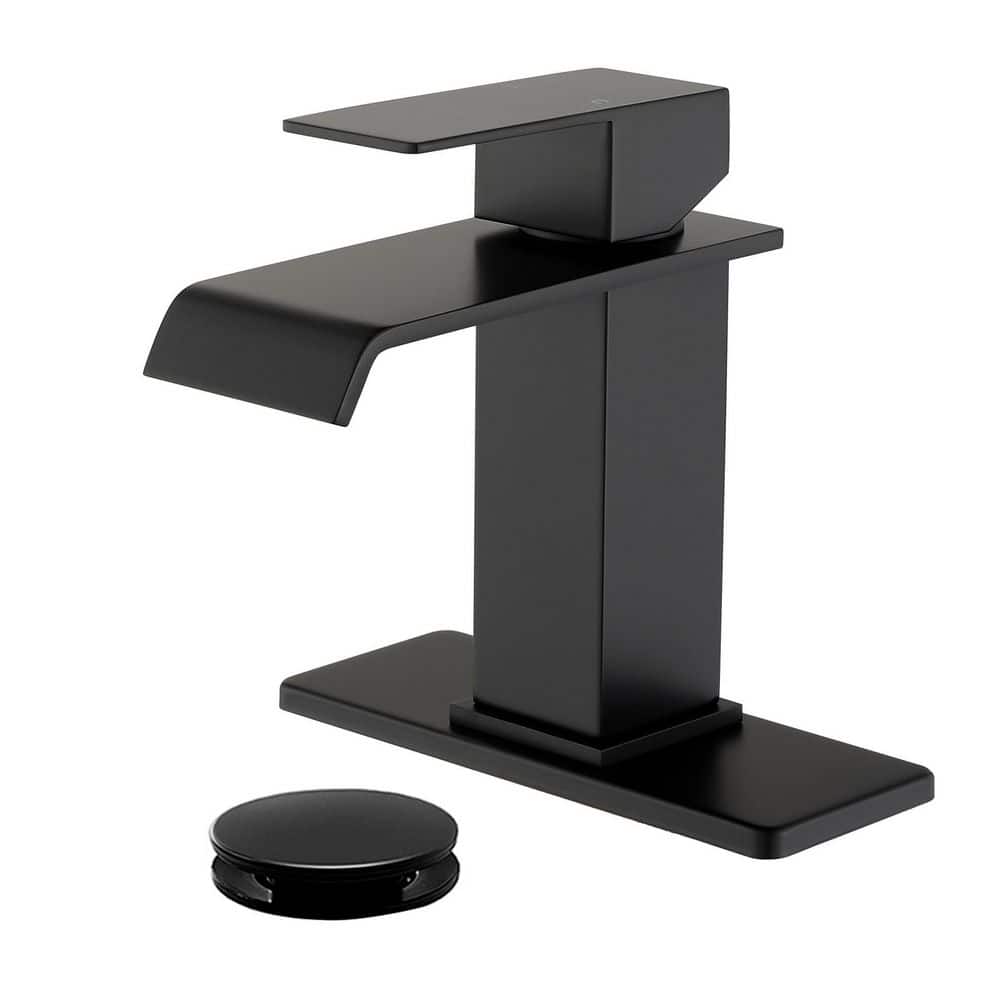 Single Handle Single Hole Bathroom Sink Faucet with Pop-Up Drain and Deck Plate in Matte Black 5.83 in. L Spout price history on PriceWatchPro
