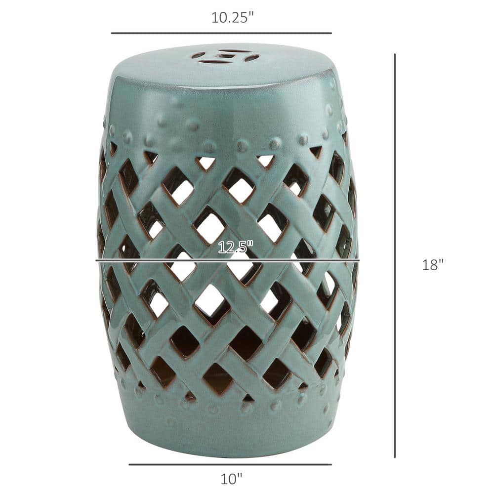 Blue Ceramic Garden Stool with Woven Lattice Design