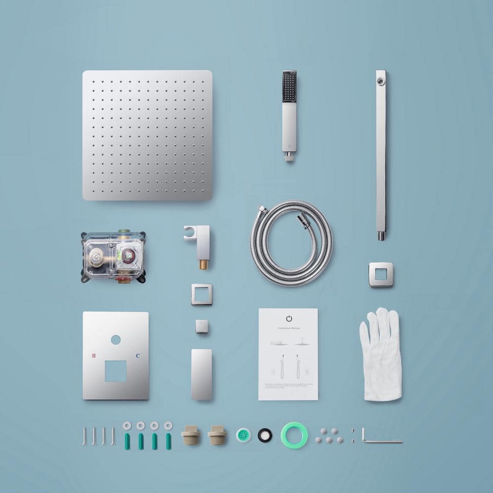 10-Inch Chrome Square Rainfall Shower System with Handheld
