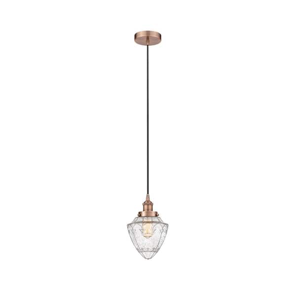 Bullet 100-Watt 1-Light Antique Copper Standard Mini Pendant Light with Seeded Glass Shade, No Bulbs Included