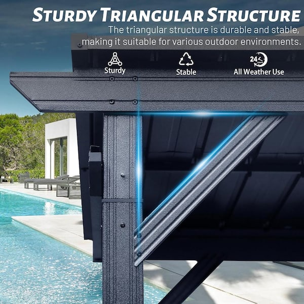 Gray 6.5 ft. x 12 ft. Hardtop Gazebo Canopy with 2 Side Shelves