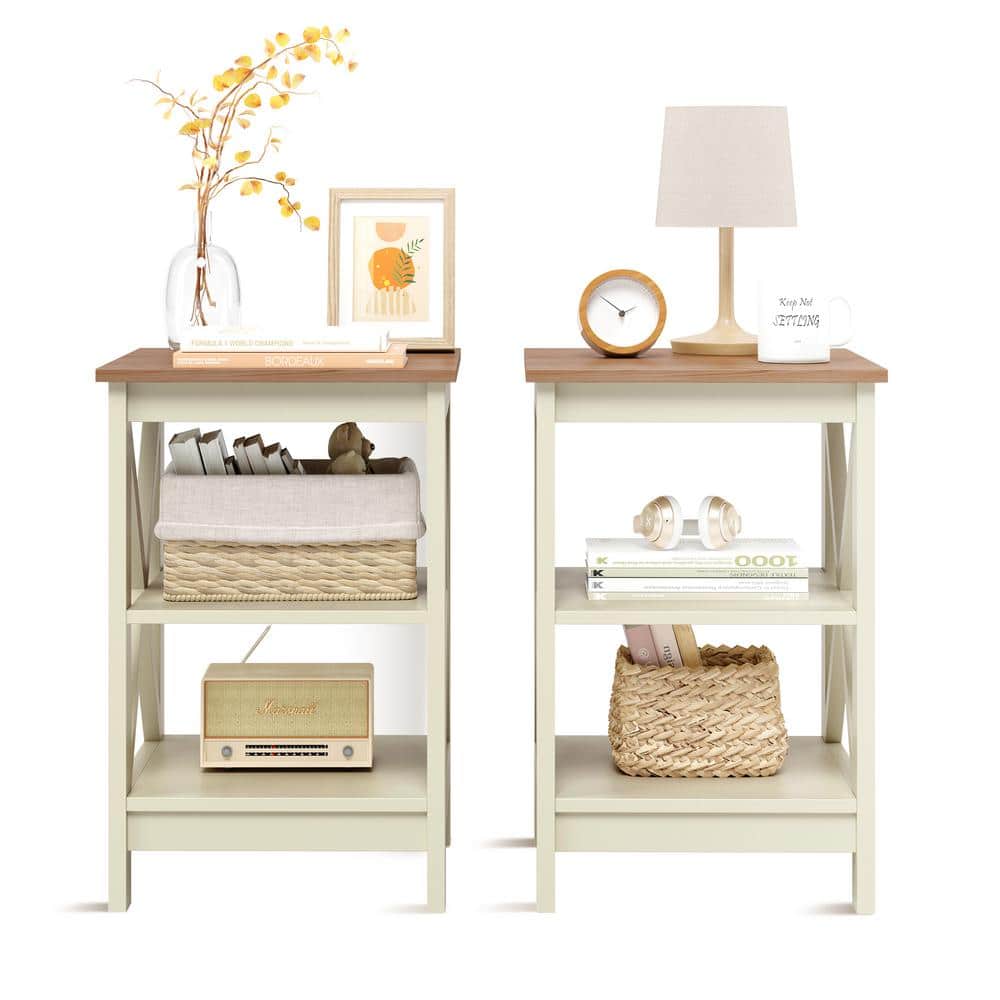 Ivory White MDF Modern 16 in. Accent Square End Table with 3-Tier Side Table (2-Sets) - thumbnail 8