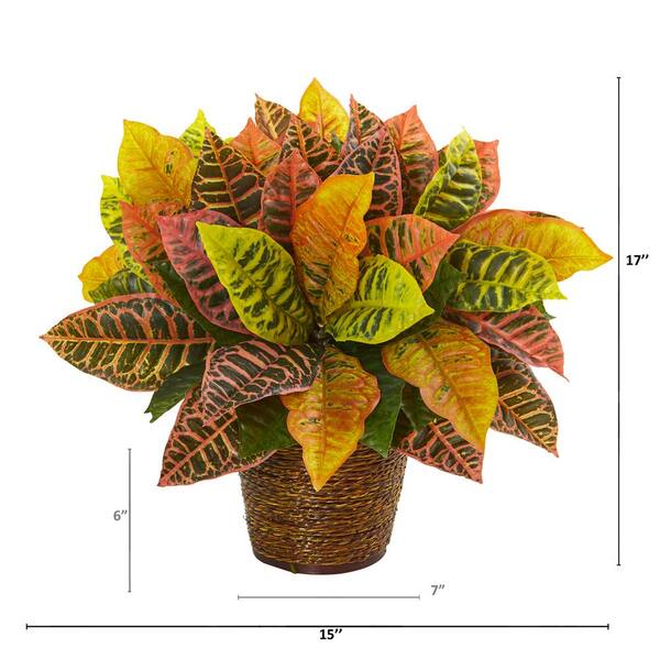 Nearly Natural 17 In Garden Croton Artificial Plant In Basket Real Touch 70 The Home Depot Nearly Natural 17 In Garden Croton Artificial Plant In Basket Real Touch 70 The Home Depot