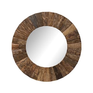 47 in. W x 47 in. H Wood Slat Natural Finish Round Framed Mirror