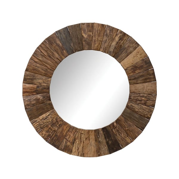 Storied Home 47 in. W x 47 in. H Wood Slat Natural Finish Round Framed Mirror