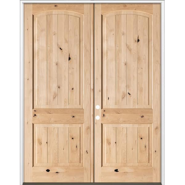 60 in. x 96 in. Rustic Knotty Alder Arch Top VG Right-Hand/Inswing Unfinished Wood Double Wood Prehung Front Door