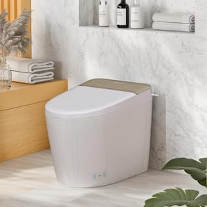 Intelligent Elongated Bidet Toilet 1.27 GPF in Gold White with Auto Open/Close & Foot Sensing, Remote Control