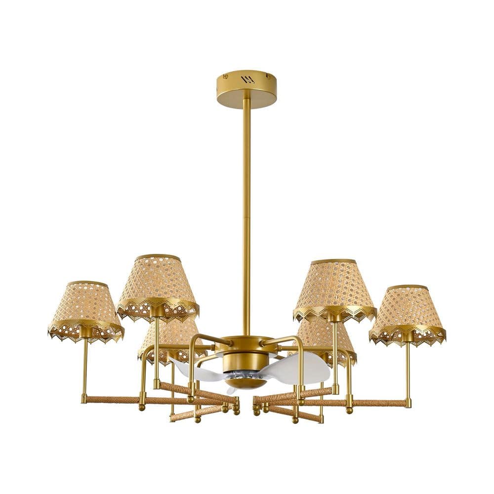 37.4 in. Indoor Gold Modern Reversible Flush Mount Ceiling Fan with Rattan Shade and Remote Included for Living Room price history on PriceWatchPro