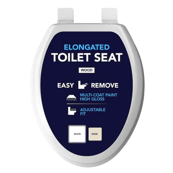 Elongated Molded Wood, Easy Remove, Adjustable Hinge Toilet Seat in White 16-3/4 in. x 13-3/4 in. x .71 in.