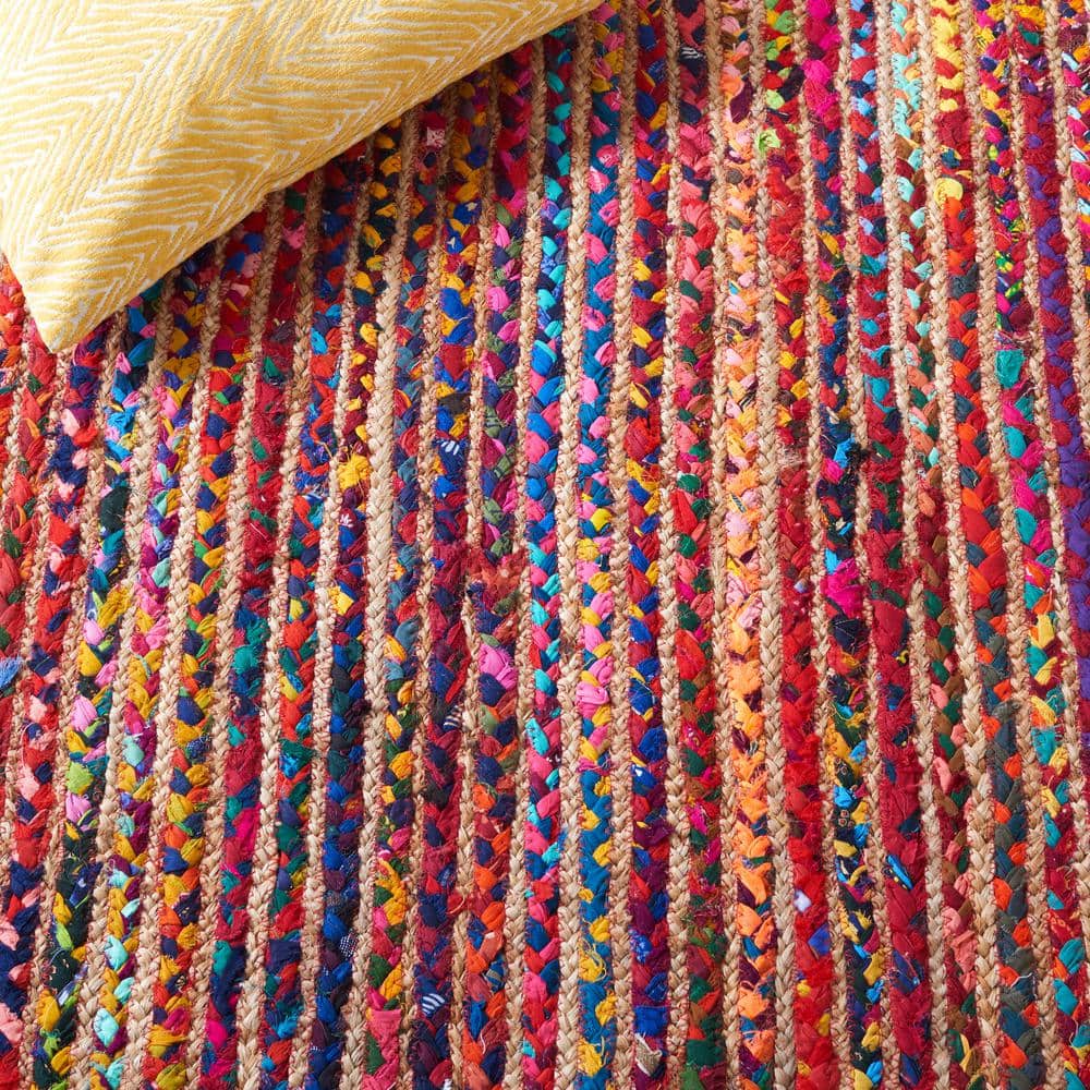 Colorful Natural Cotton Braided Runner Rug, 2'3" x 9'