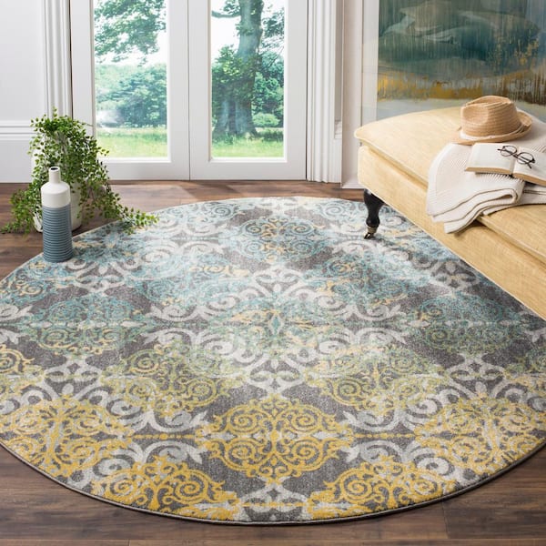 Evoke Gray/Ivory Doormat 3 ft. x 3 ft. Round Geometric Area Rug