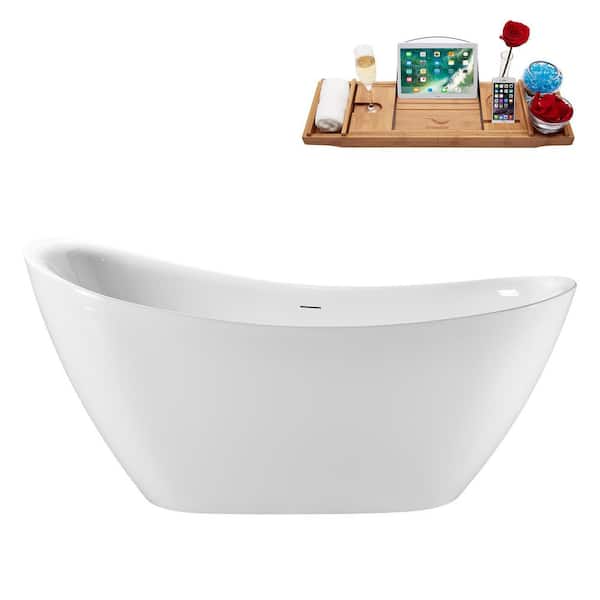 55 in. x 28 in. Acrylic Freestanding Soaking Bathtub in Glossy White With Polished Gold Drain