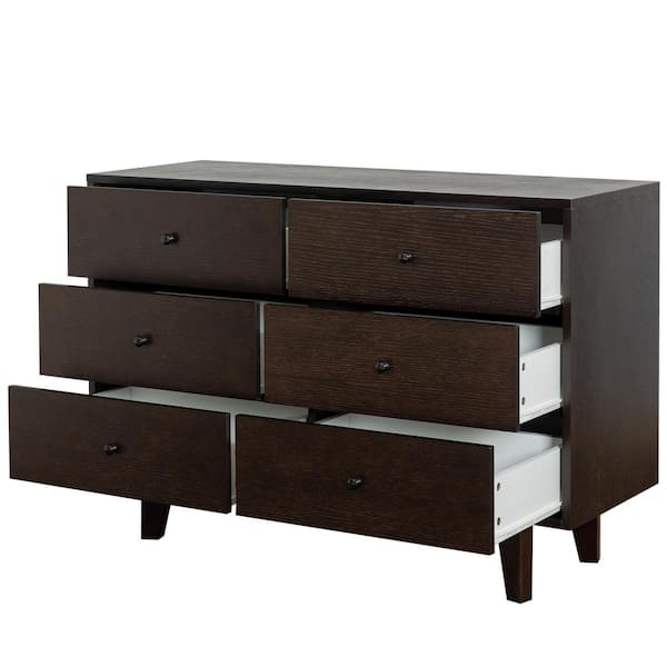 Unbranded Retro 47.24 in. W x 15.75 in. D x 31.81 in. H Brown Linen Cabinet with 6-Drawer Wood Dresser for Bedroom