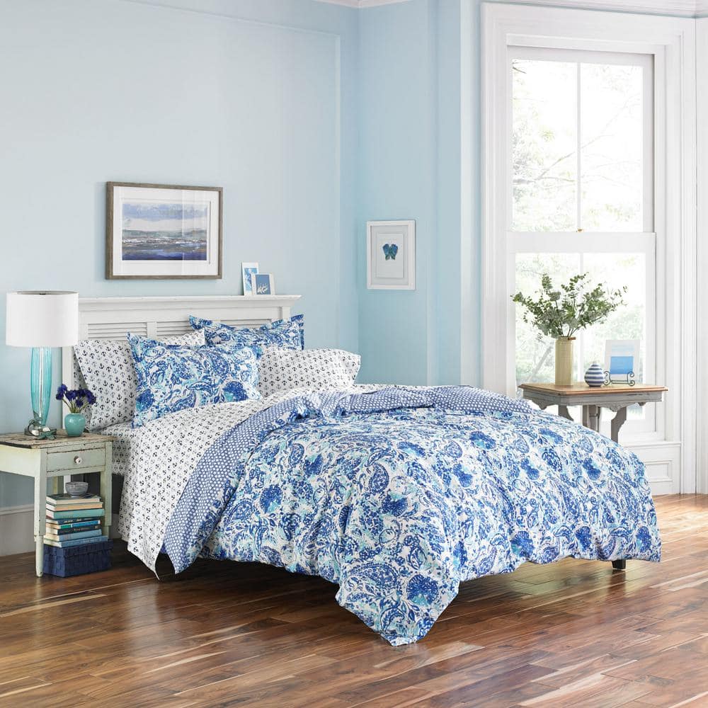 Brooke Twin Blue Cotton Reversible Comforter Set
