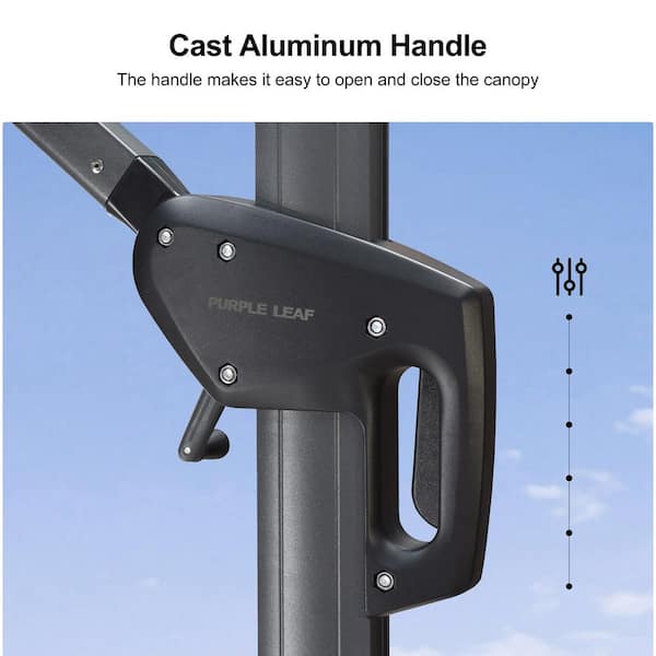 10 ft. Square Aluminum Outdoor Cantilever Patio Umbrella Offset 360° Rotation Umbrella with Base, in Gray