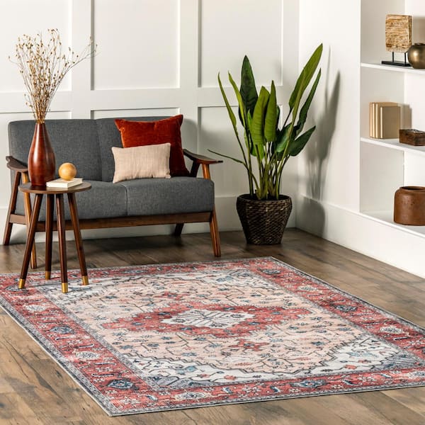 Melanie Machine Washable Rust Doormat 3 ft. x 5 ft. Persian Area Rug