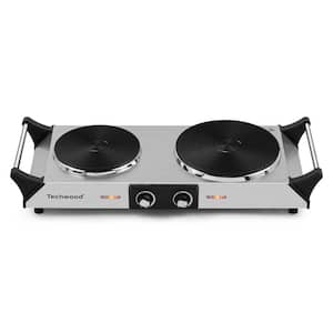 Portable 2-Burner 7.4 in. Silver Electric Stove 1800-Watt Hot Plate with Anti-Scald Handles