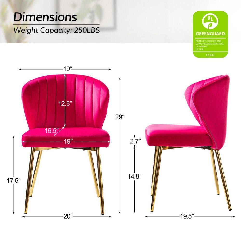 Fuchsia Velvet Upholstered Side Chair with Gold Metal Legs