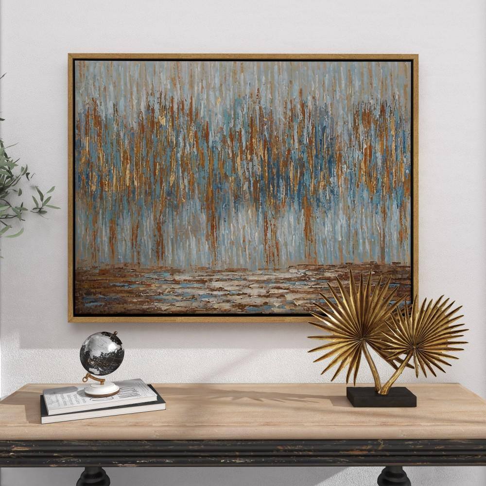47" x 36" Blue and Gold Abstract Tree Framed Wall Art