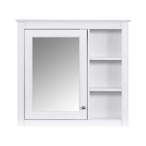 30 in. W x 28 in. H Rectangular White Wood Surface Mount Medicine Cabinet with Mirror Soft Close Door and 3-Open Shelves