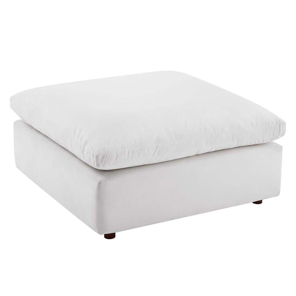 White Velvet Overstuffed Ottoman with Down Filled Cushions