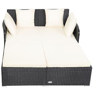 1-Piece Plastic Rattan Outdoor DayBed with Beige Cushions
