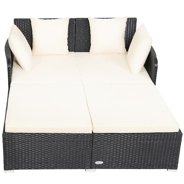 Costway 1-Piece Plastic Rattan Outdoor DayBed with Beige Cushions