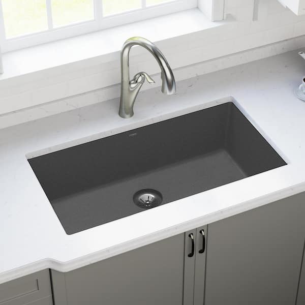 Elkay Quartz Luxe 35.875 in. Undermount Single Bowl Charcoal