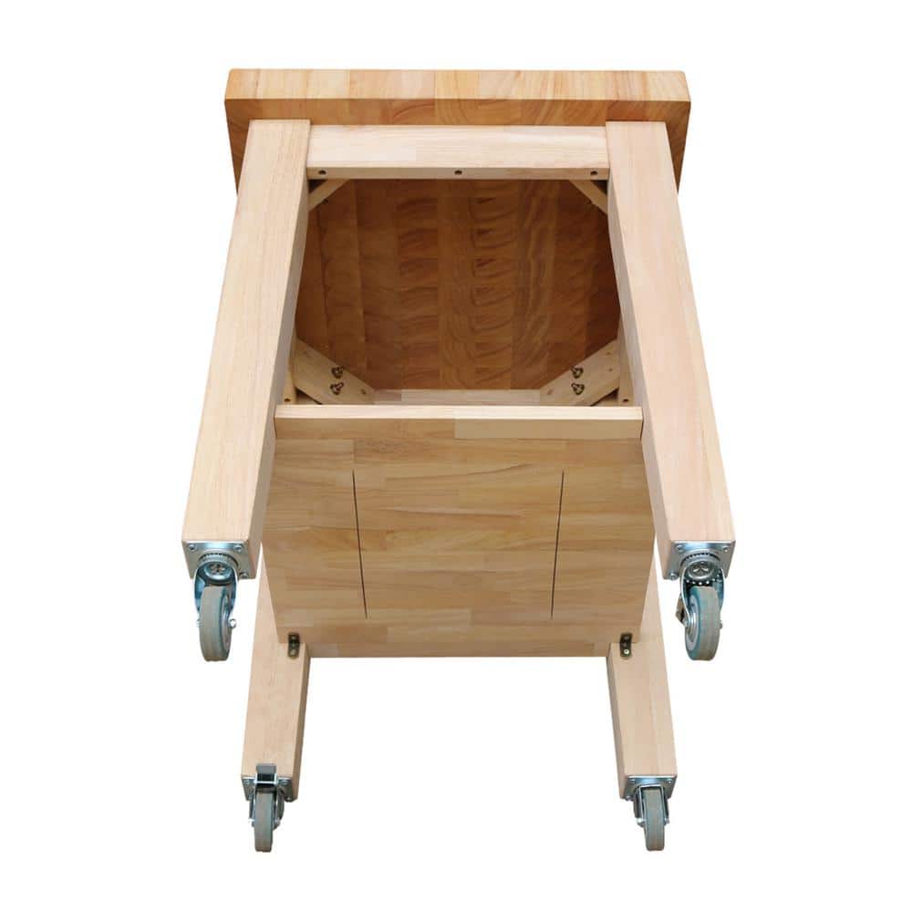 Solid Hardwood Unfinished Traditional Kitchen Island with Casters