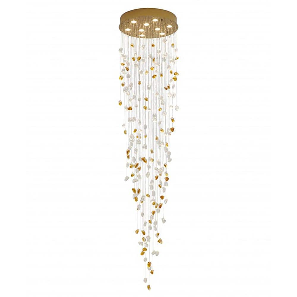 Ambery 9-Light Brass Crystal Cylinder Chandelier Living Room with No Bulbs 
