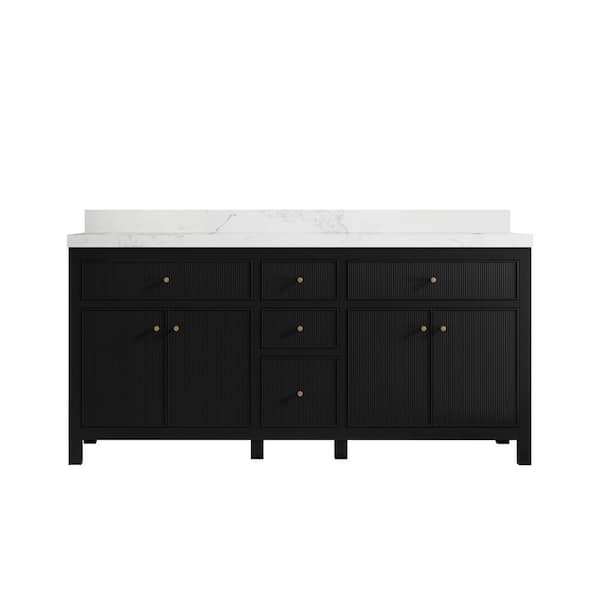 Willow Collections Sonoma 72 in. W x 22 in. D x 36 in. H Double Sink Bath Vanity in Black with 2 in Calacatta Nuvo Top