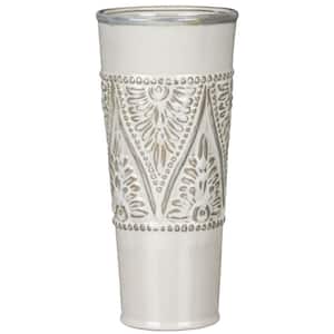 12" Floral Embossed Ceramic Vase
