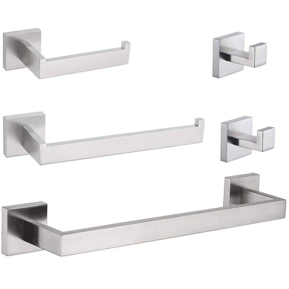 Bathroom Hardware 5-Piece Bath Hardware Set with Towel Bar, Robe Hook, Toilet Paper Holder in Brushed Nickel -  HOMEMYSTIQUE, NBHS025N