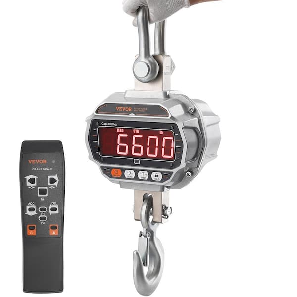 VEVOR Digital Crane Scale 6600 lbs. Industrial Heavy Duty Hanging Scale with Remote Control and LED Screen for Factory, Silver