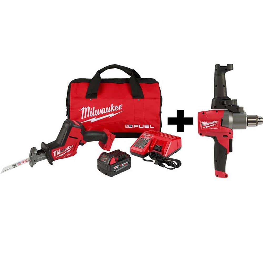 Milwaukee M18 FUEL 18V Lithium-Ion Brushless Cordless HACKZALL  Reciprocating Saw Kit W/ M18 FUEL 1/2 in. Mud Mixer 2719-21-2810-20 The  Home Depot