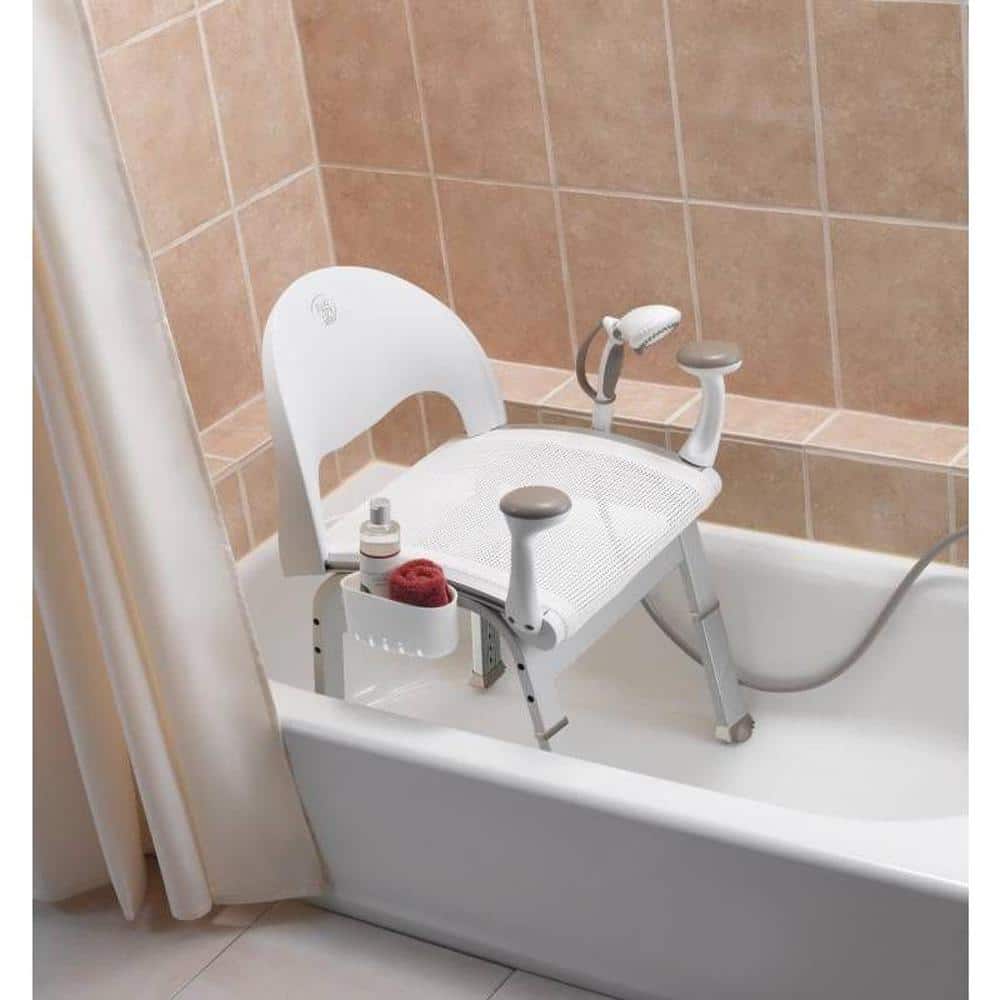 White Adjustable Bath Safety Shower Chair with Arm Rests