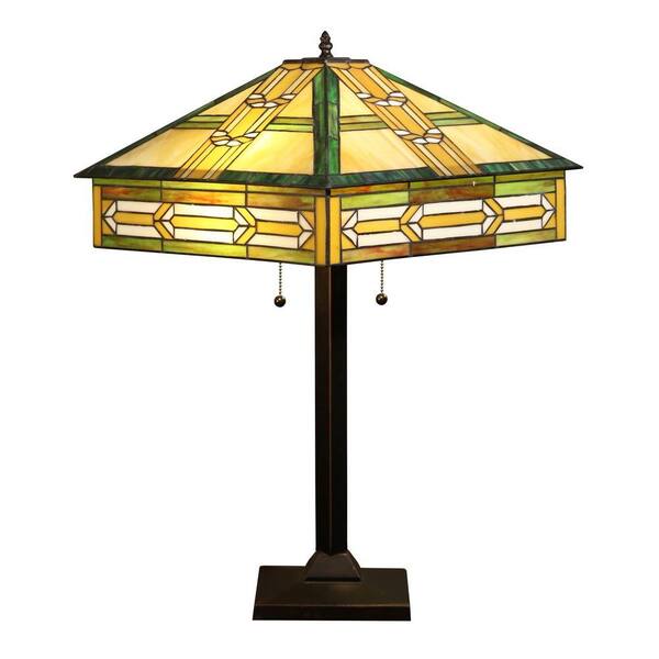 Warehouse of Tiffany Castiel 23 in. Antique Bronze Green Indoor Table Lamp with Pull Chain