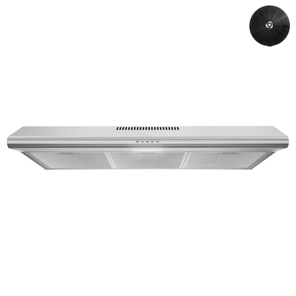 36 in. 80 CFM Avellino Convertible Under Cabinet Range Hood in Brushed Steel, Mesh Filters,Push Button Control,LED Light