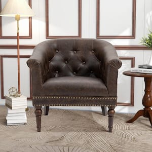 Mid-Century Modern Chocolate PU Leather Accent Chair, Upholstered Arm Chair