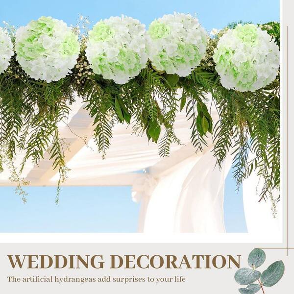 9.06 in. Green Outdoor Artificial Hydrangea Plastic Flower for