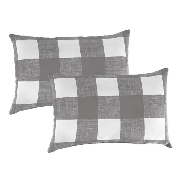 Jordan Manufacturing 16 in. W x 14 in. H x 4 in. T Rectangular Outdoor Lumbar Pillow in Gray Buffalo Check (2-Pack)
