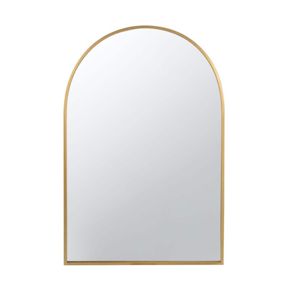 36 in. W x 24 in. H Arched Metal Framed Gold Wall Mirror for Living Room Be