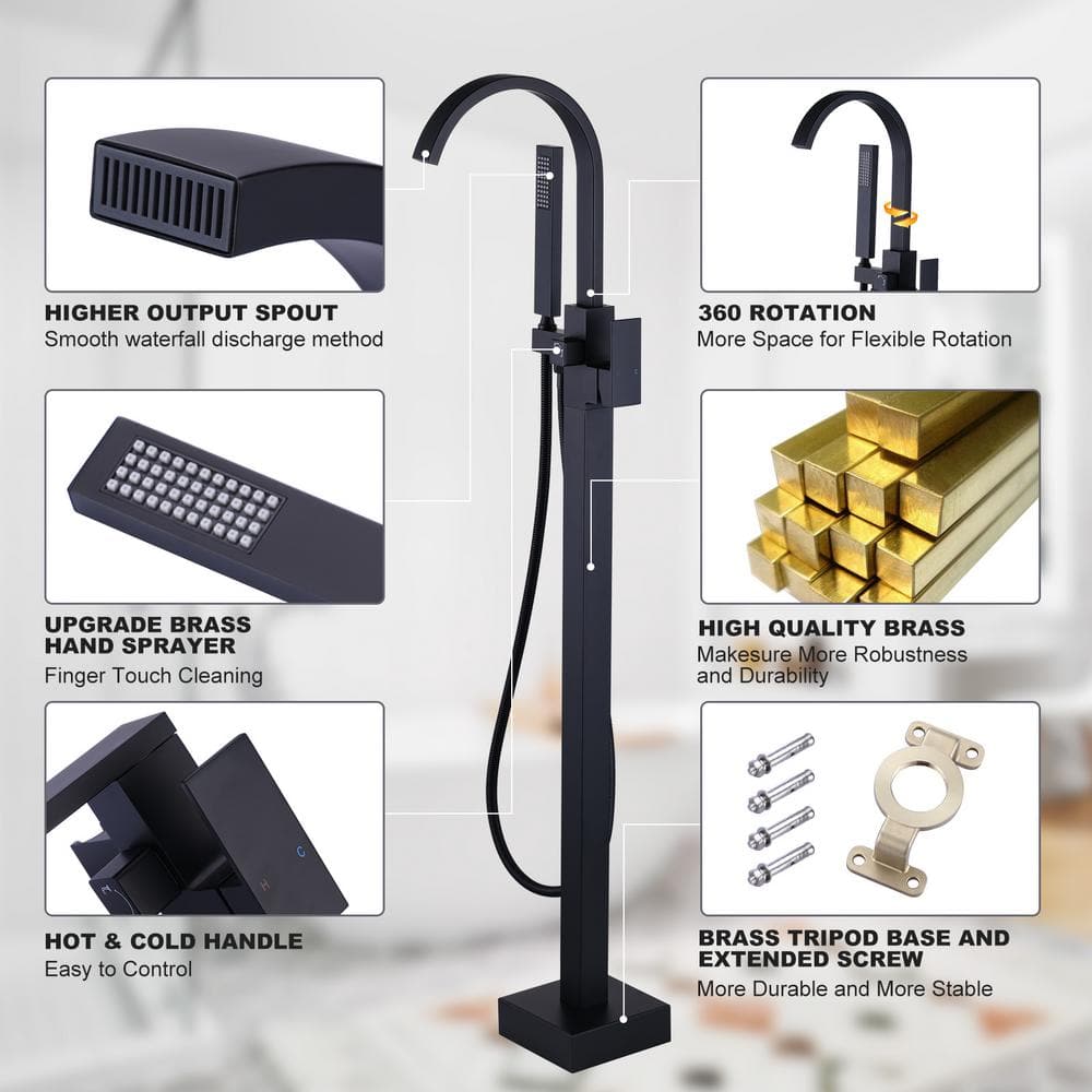Matte Black Freestanding Tub Filler with Waterfall Spout