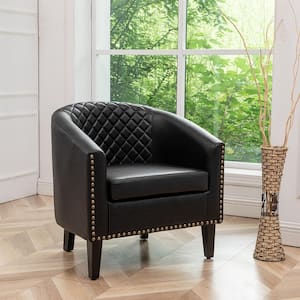 Black Modern Faux Leather Upholstered Accent Tufted Club Chair