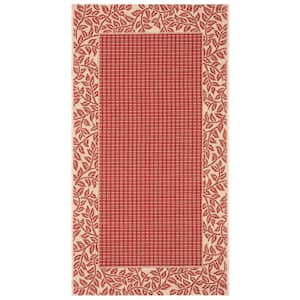 Courtyard Red/Natural 3 ft. x 5 ft. Border Indoor/Outdoor Patio Area Rug