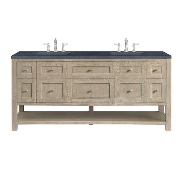 James Martin Vanities Breckenridge 72.0 in. W x 23.5 in. D x 34.18 in. H Bathroom Vanity in Whitewashed Oak with Charcoal Soapstone Quartz Top